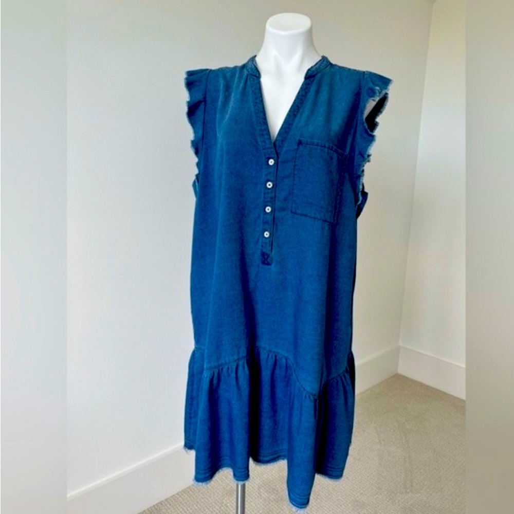 Anthropologie Pilcro Flounced Tunic Dress XL Chambray Cotton Blue